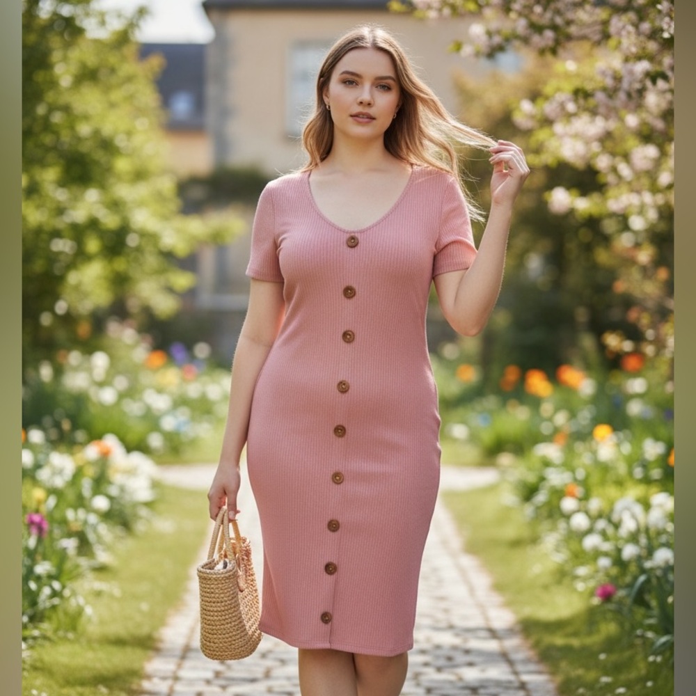 NEW• SOUL SUNRISE PRETTY IN PINK RIBBED DRESS •1X-3X